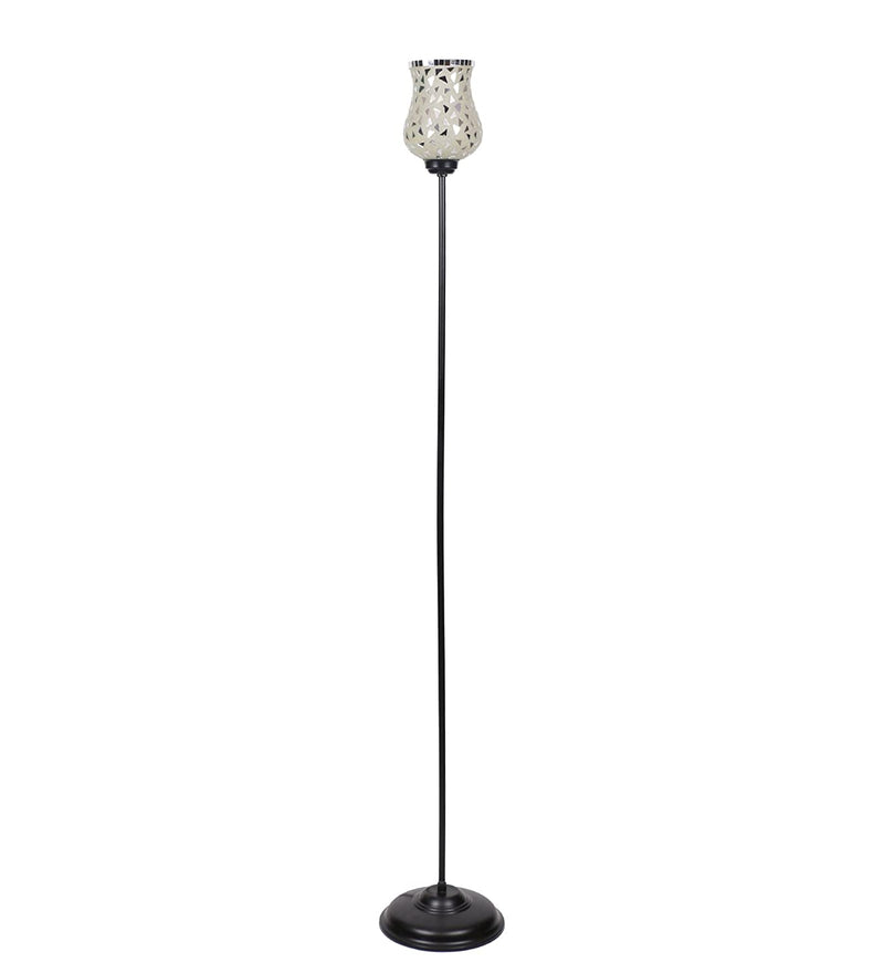 Glass Floor Lamp with Shade, Base and Wire Connector, Silver, Pack of 1 lamp, 1 Base , 1 wire connector, 1 Shade