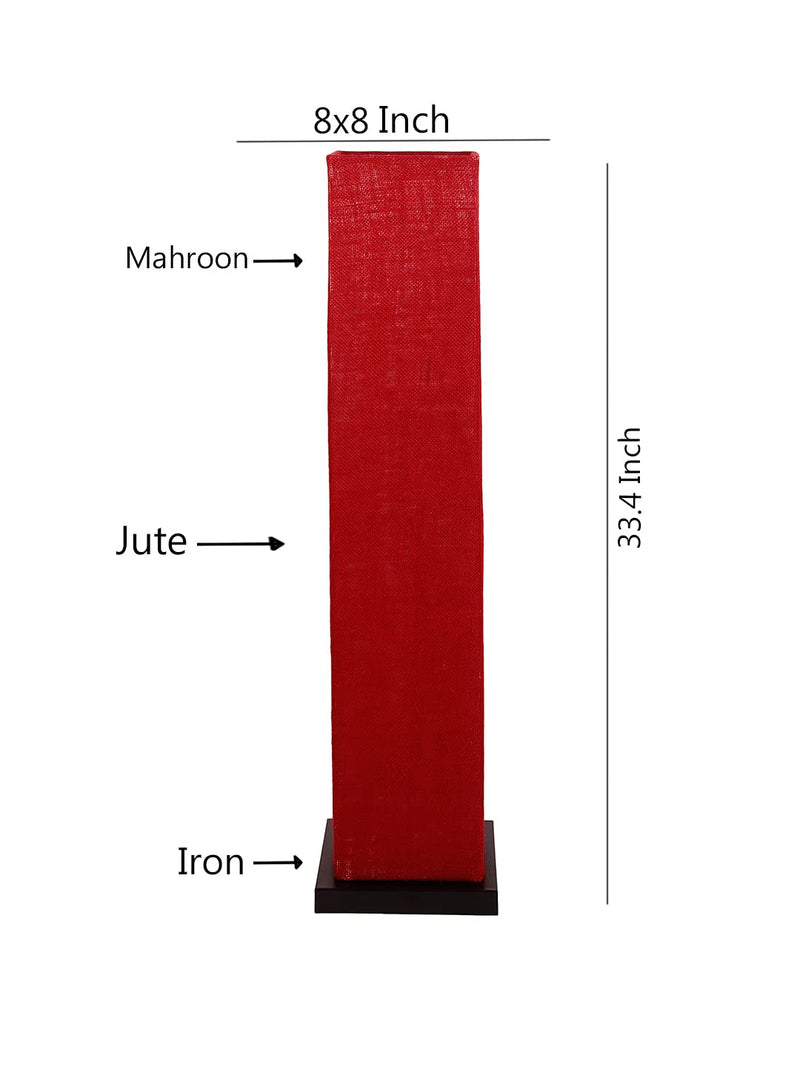 Maroon Jute Square Shade Floor lamp with Black Iron Base