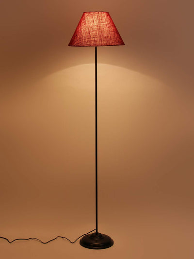 Conical Mahroon Jute Shade Floor Lamp with Black Base