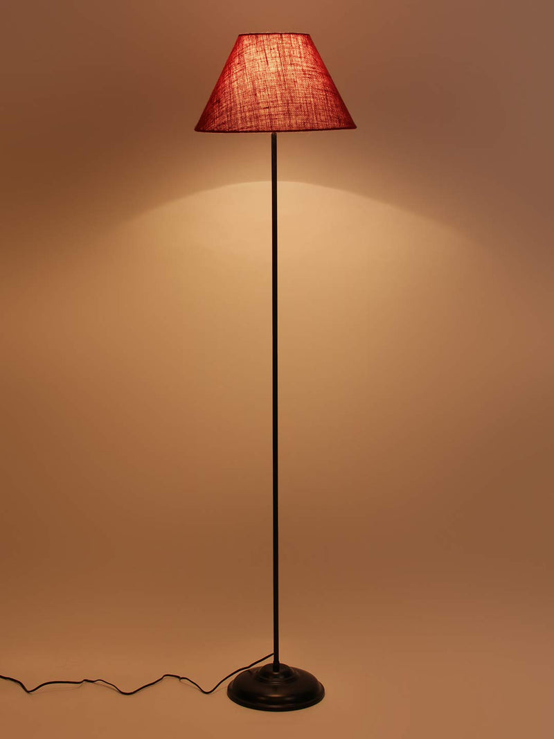 Conical Mahroon Jute Shade Floor Lamp with Black Base