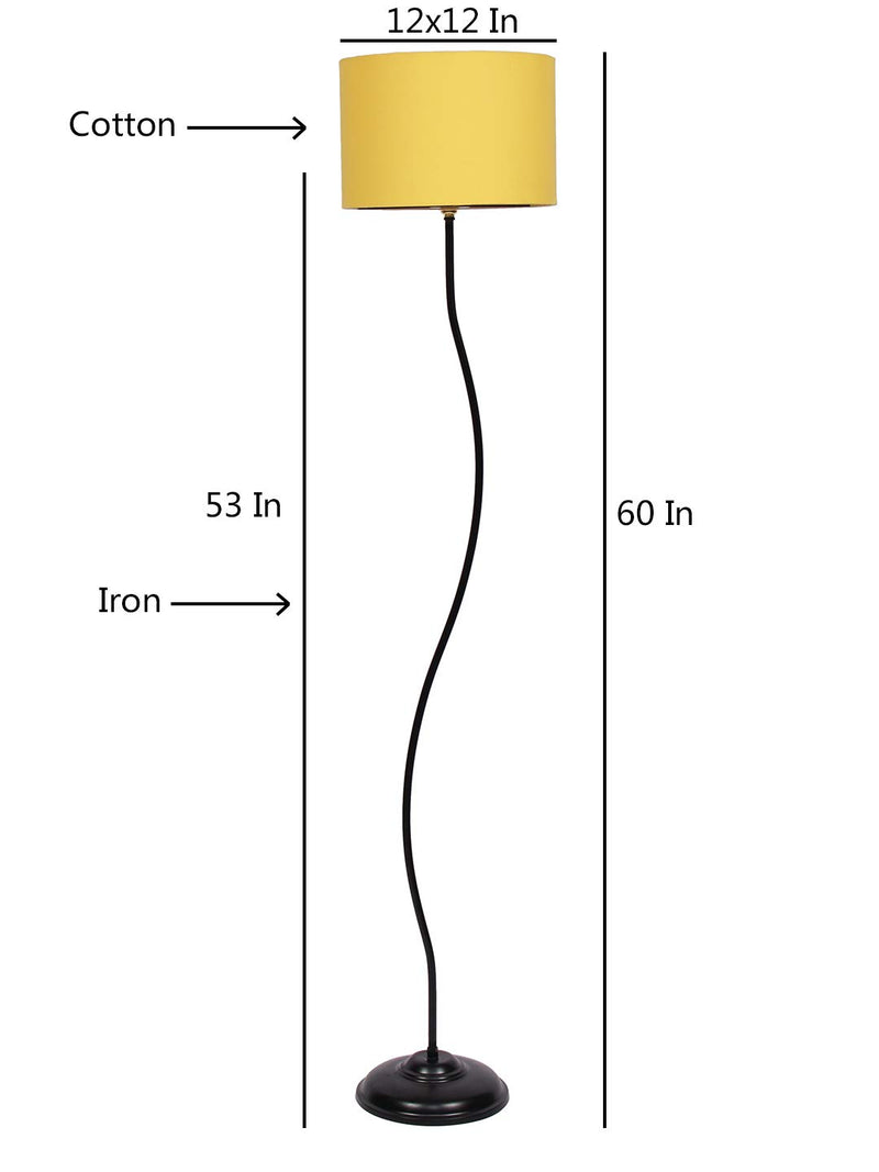 Drum Curvy Yellow Cotton Shade Floor Lamp with Black Base