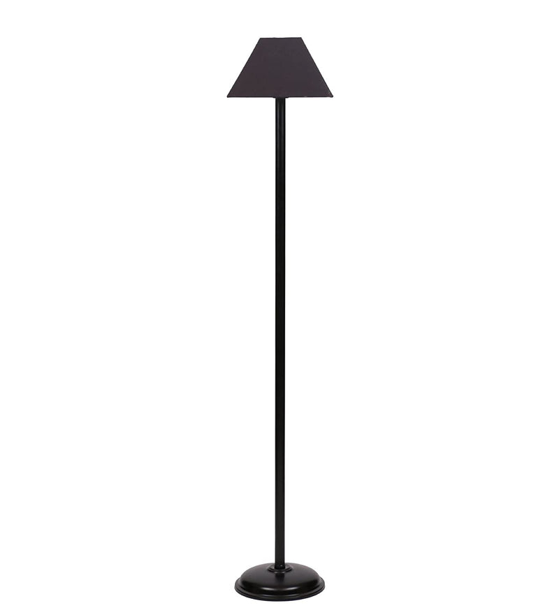Black Cotton Rectangular Designer Iron Standing Floor Lamp (Black)