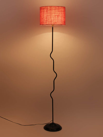 Drum Curvy Pink Jute Shade Floor Lamp with Black Base
