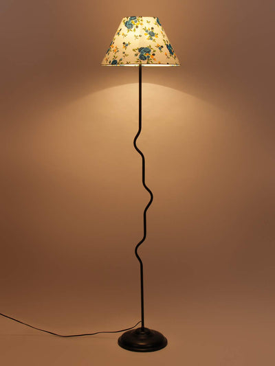 Conical Multicolor Cotton Shade Floor Lamp with Black Base