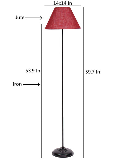 Conical Mahroon Jute Shade Floor Lamp with Black Base