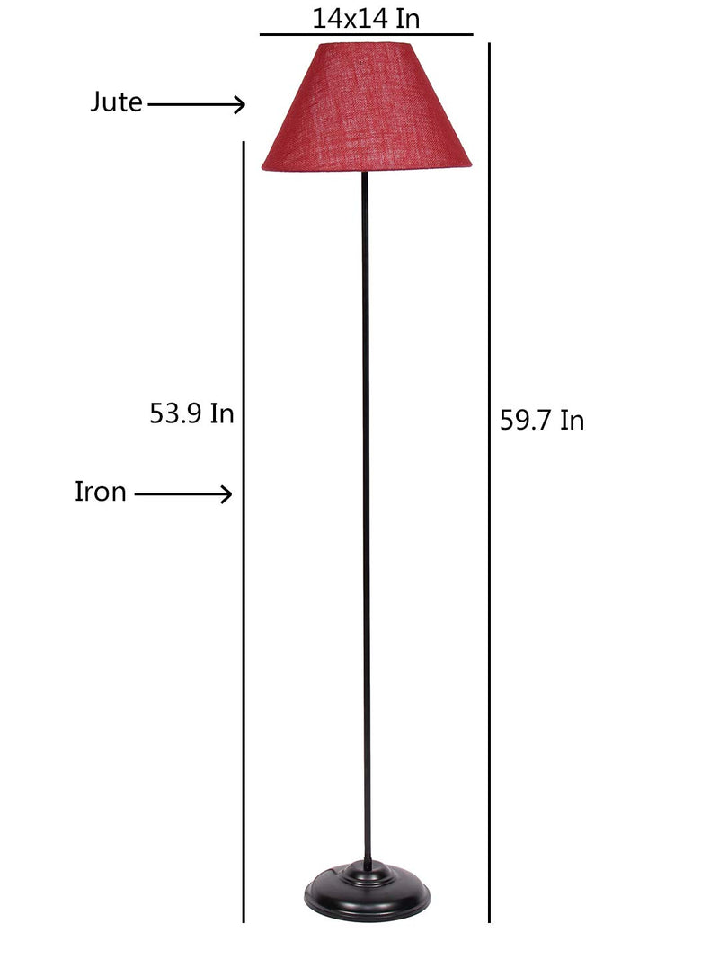 Conical Mahroon Jute Shade Floor Lamp with Black Base
