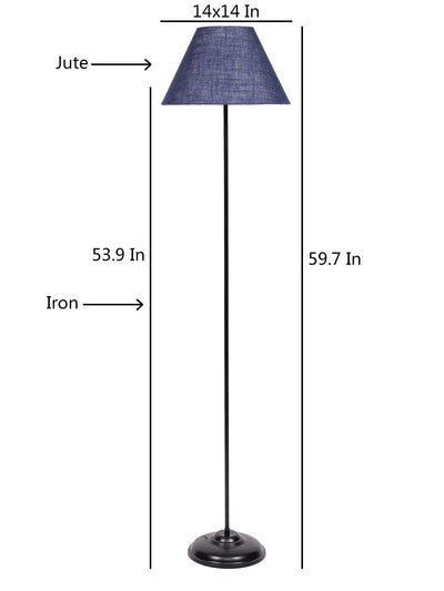 Conical Blue Jute Shade Floor Lamp with Black Base