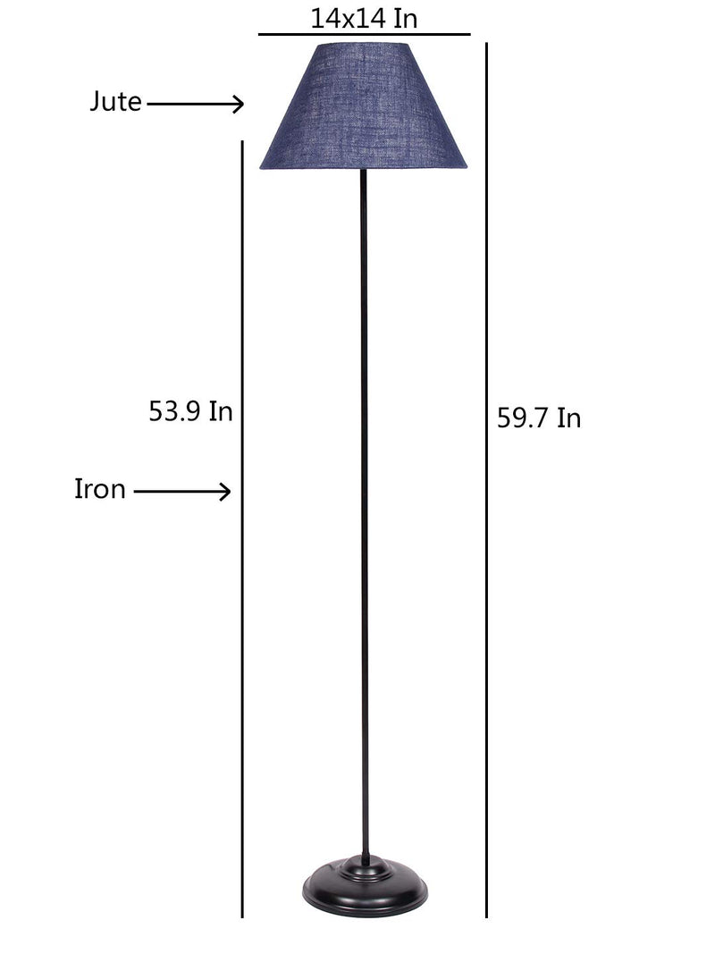 Conical Blue Jute Shade Floor Lamp with Black Base
