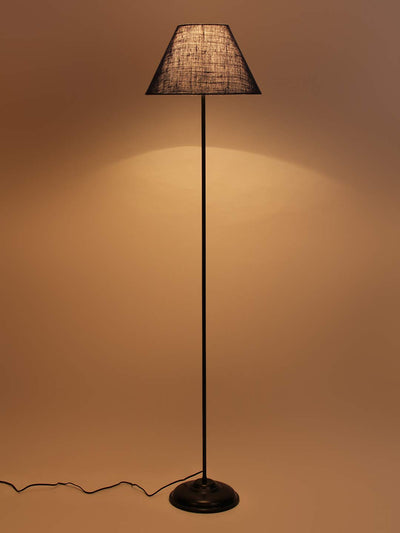 Conical Blue Jute Shade Floor Lamp with Black Base