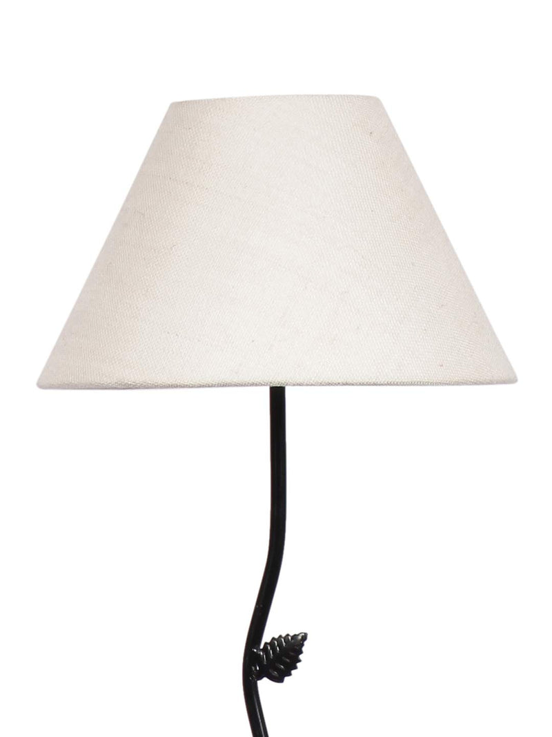 Conical White Jute Shade Leaf Floor Lamp with Black Base