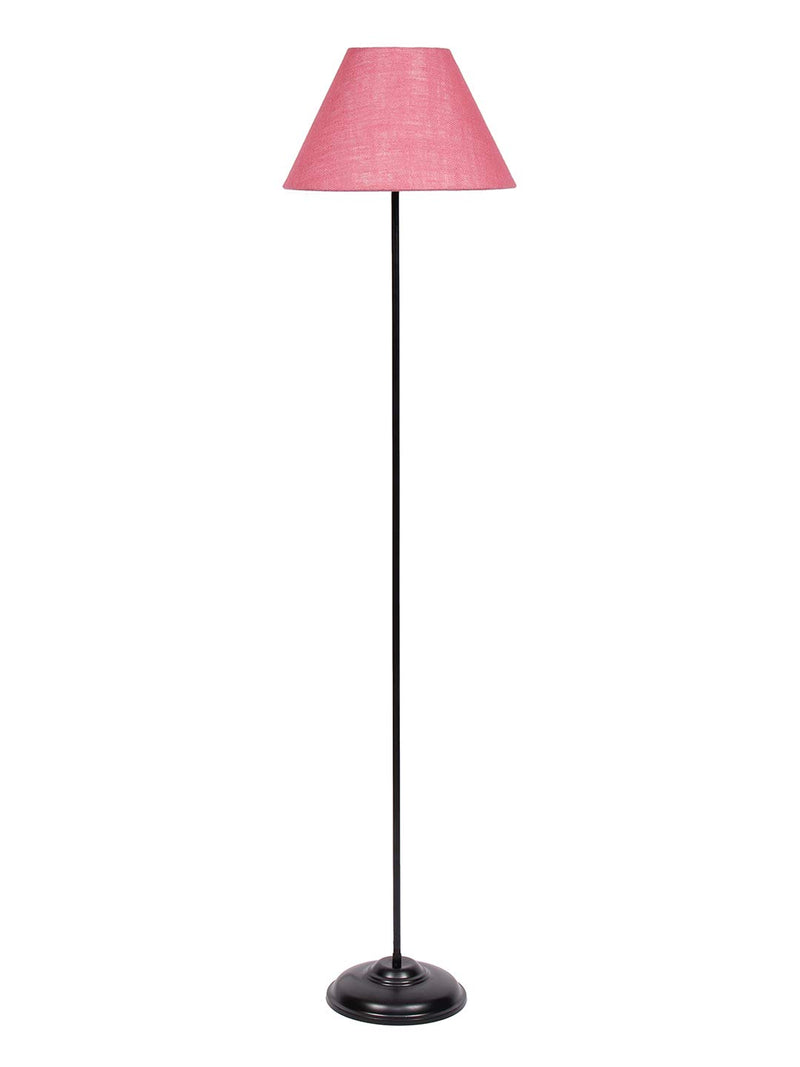 Conical Pink Jute Shade Floor Lamp with Black Base