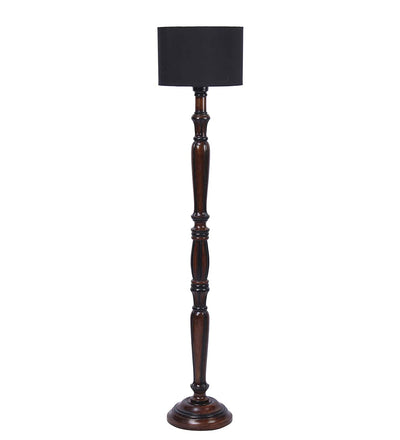 Black Cotton Drum Designer Fashionable Wooden Floor Lamp for Home Decor (Black, Medium)