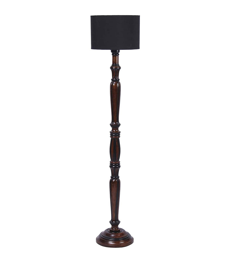 Black Cotton Drum Designer Fashionable Wooden Floor Lamp for Home Decor (Black, Medium)