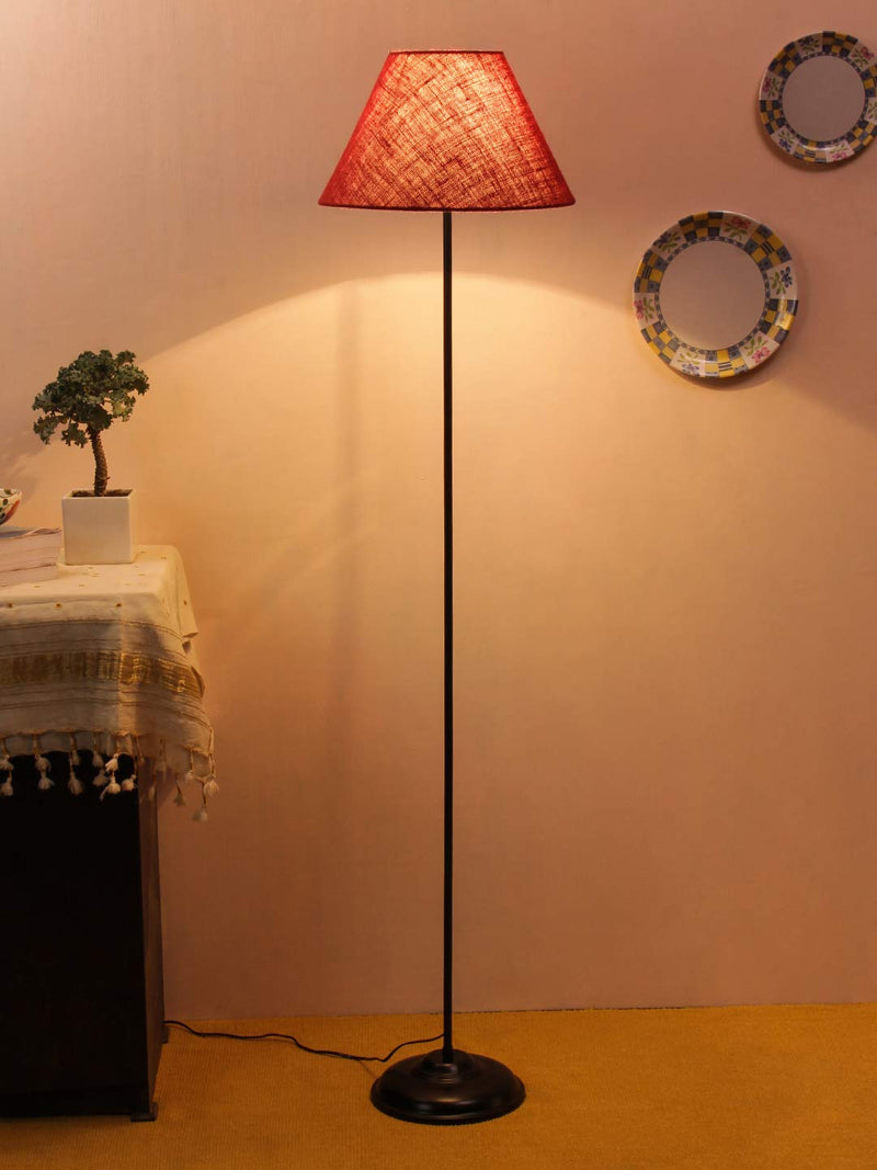 Conical Mahroon Jute Shade Floor Lamp with Black Base
