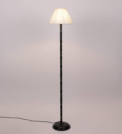 Off-Cotton Pleated Designer Iron Floor Lamp (Off-White)