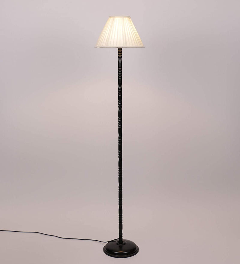 Off-Cotton Pleated Designer Iron Floor Lamp (Off-White)