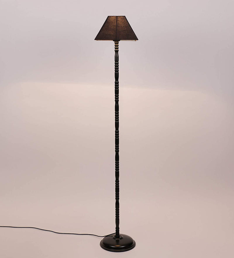 Cotton Black Designer Iron Floor Lamp (Black)