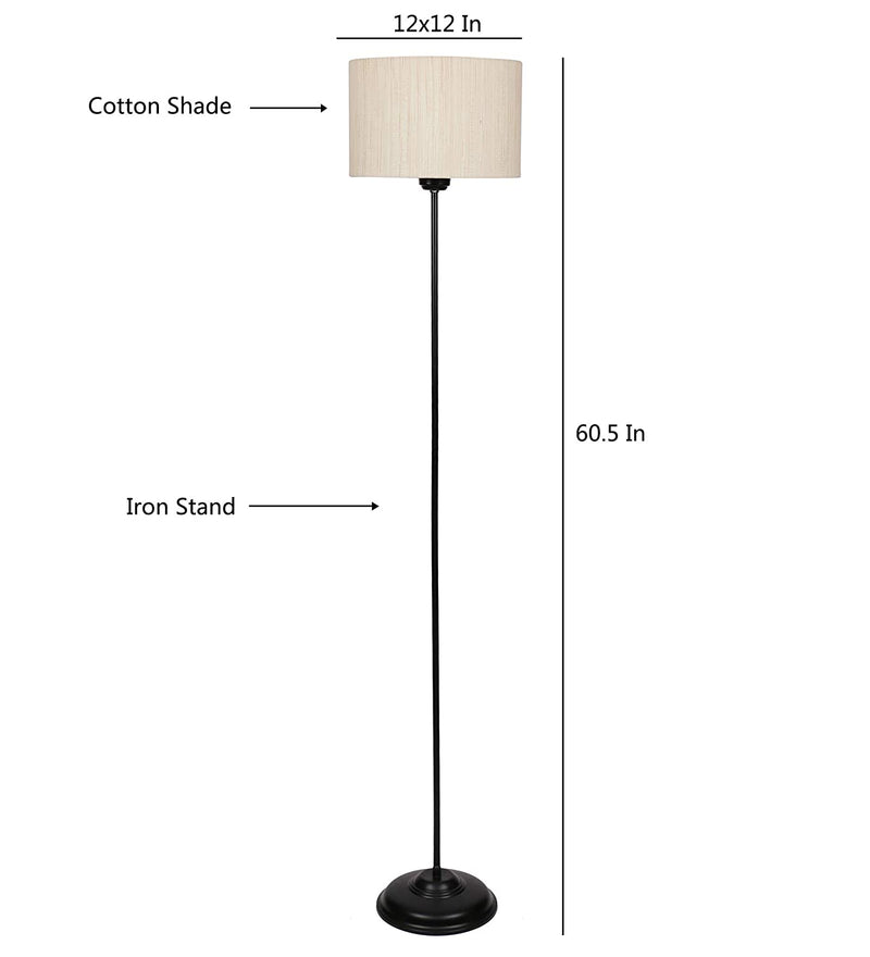 Metal Floor Lamp with Base and Shade, Off White, Pack of 1 Lamp, 1 Base, 1 Shade