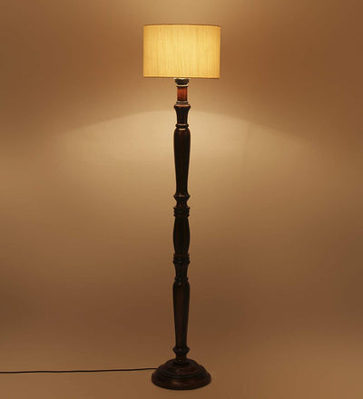 Cotton Drum Designer Fashionable Wooden Floor Lamp for Home Decor (Off White, Medium)