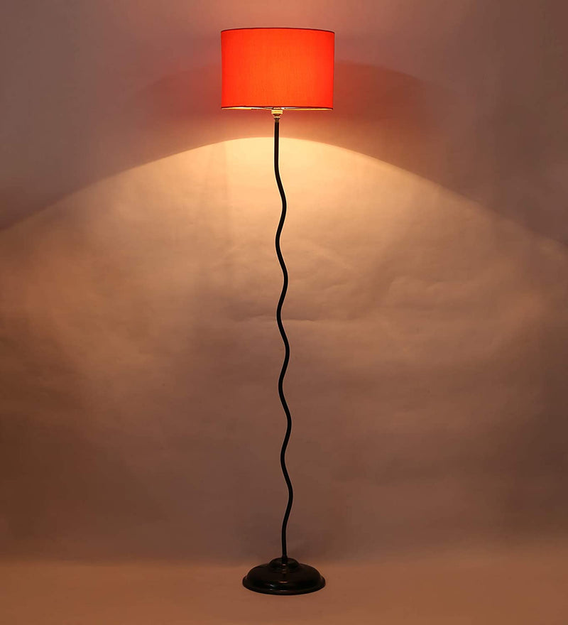 Metal Floor Standing Lamp with Base and Shade, Orange, Pack of 1 Floor Lamp Stand,1 Base, 1 Shade
