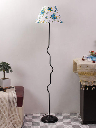 Conical Multicolor Cotton Shade Floor Lamp with Black Base