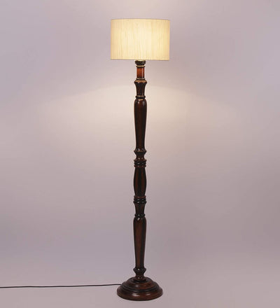 Cotton Drum Designer Fashionable Wooden Floor Lamp for Home Decor (Off White, Medium)