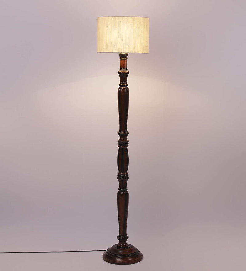 Cotton Drum Designer Fashionable Wooden Floor Lamp for Home Decor (Off White, Medium)