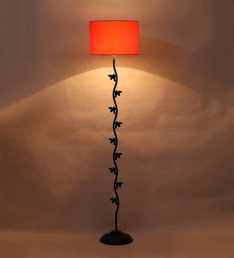 Hard Back Cotton Orange Designer Fish Iron Floor Standing Lamp (Orange)