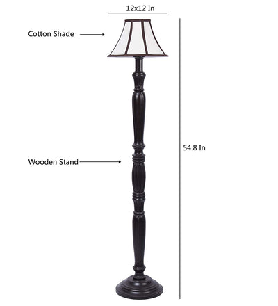 Cotton Drum Designer Fashionable Wooden Floor Lamp for Home Decor (Off White& Brown, Medium)