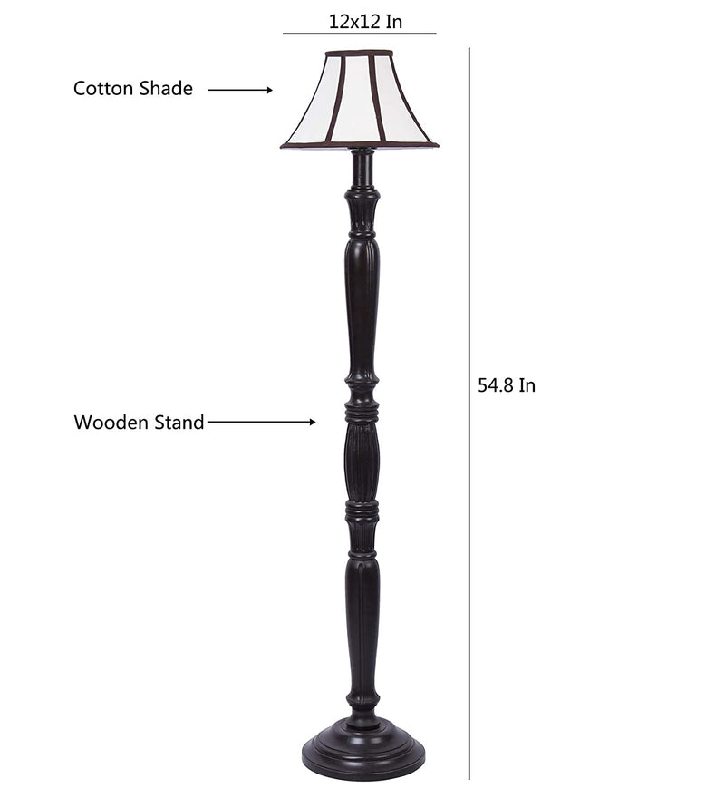 Cotton Drum Designer Fashionable Wooden Floor Lamp for Home Decor (Off White& Brown, Medium)