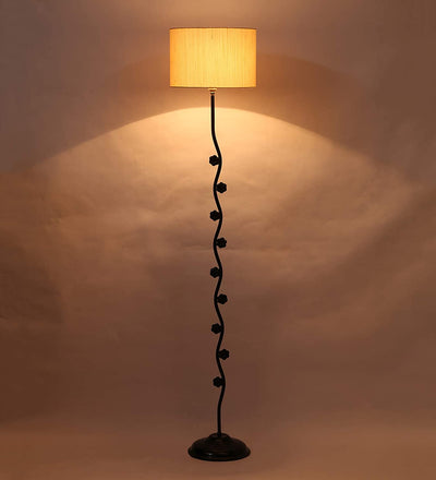 Hard Back Cotton Off -White Designer Tikli Iron Floor Standing Lamp (Off White)