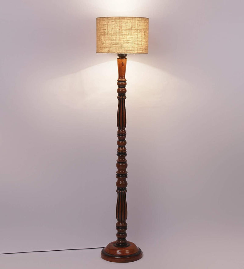 Beige Jute Designer Fashionable Wooden Floor Lamp for Home Decor (Beige, Medium)