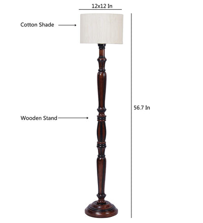 Cotton Drum Designer Fashionable Wooden Floor Lamp for Home Decor (Off White, Medium)