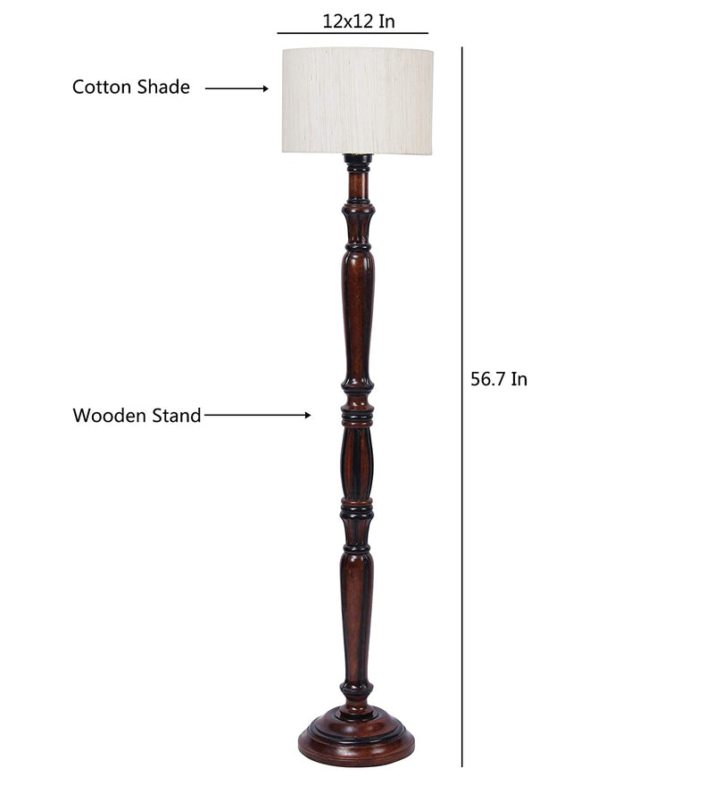 Cotton Drum Designer Fashionable Wooden Floor Lamp for Home Decor (Off White, Medium)