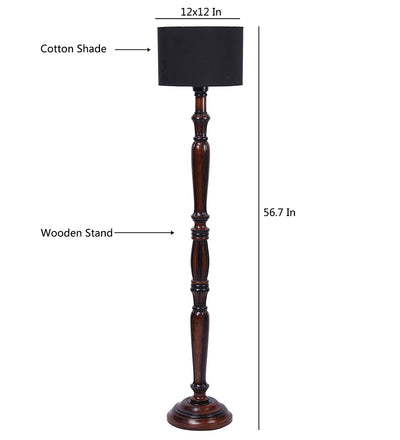 Black Cotton Drum Designer Fashionable Wooden Floor Lamp for Home Decor (Black, Medium)