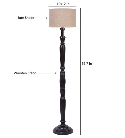Beige Jute Designer Wooden Floor Lamp for Home Decor (Beige, Medium)