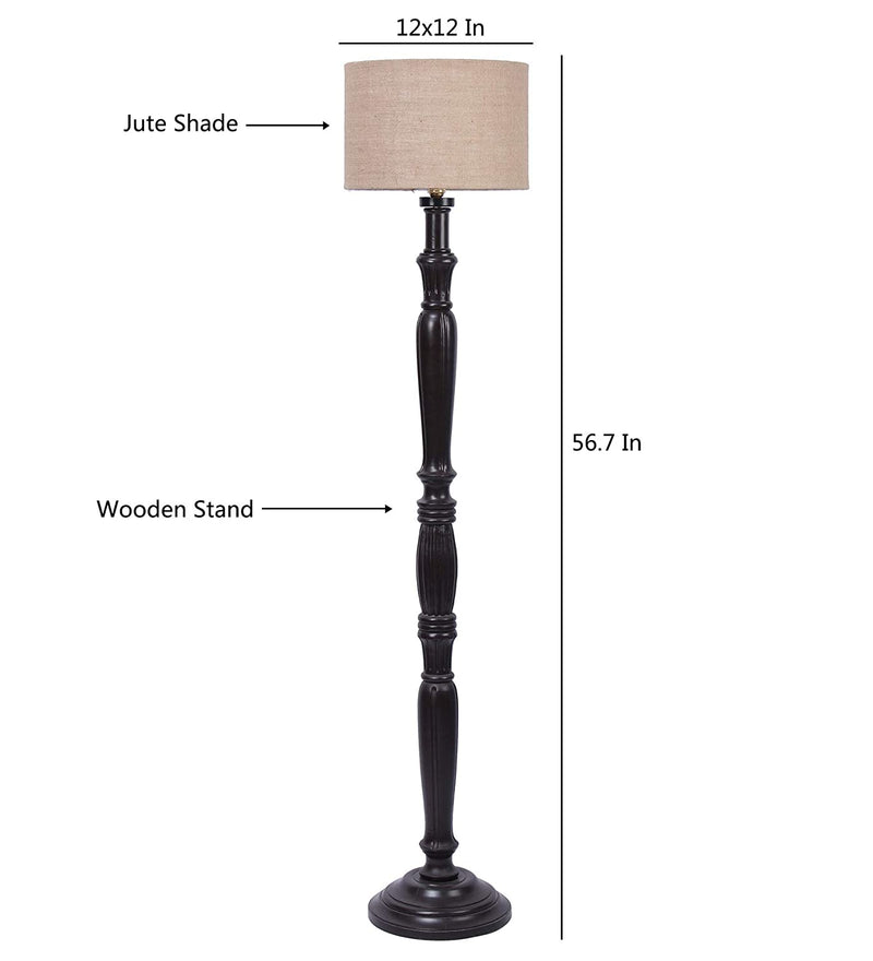 Beige Jute Designer Wooden Floor Lamp for Home Decor (Beige, Medium)
