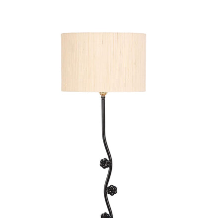 Hard Back Cotton Off -White Designer Tikli Iron Floor Standing Lamp (Off White)