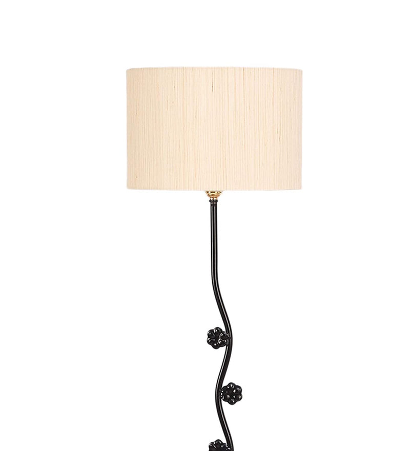 Hard Back Cotton Off -White Designer Tikli Iron Floor Standing Lamp (Off White)