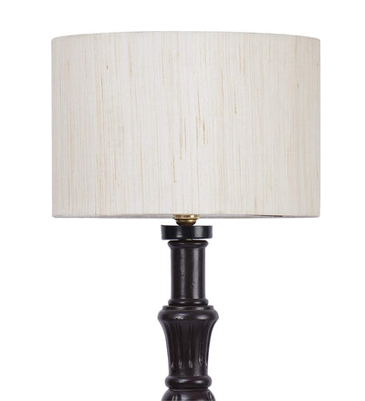 Cotton Drum Designer Fashionable Wooden Floor Lamp for Home Decor (Off White, Medium)