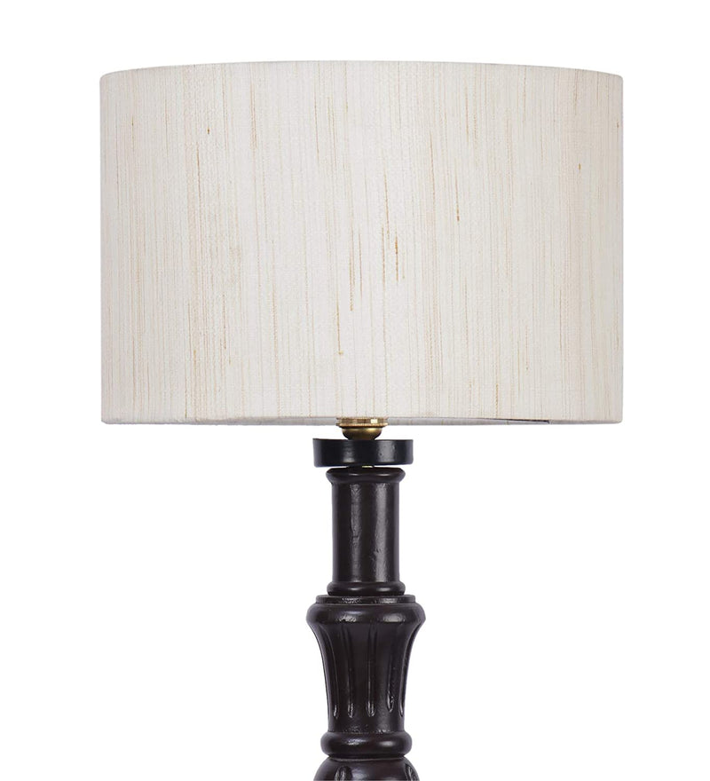Cotton Drum Designer Fashionable Wooden Floor Lamp for Home Decor (Off White, Medium)