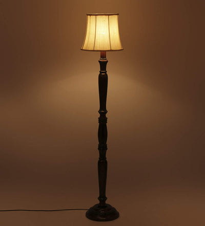 Off White Cotton Cylindrical Drum Designer Fashionable Wooden Floor Lamp for Home Decor (Off White, Medium)