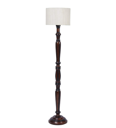 Cotton Drum Designer Fashionable Wooden Floor Lamp for Home Decor (Off White, Medium)
