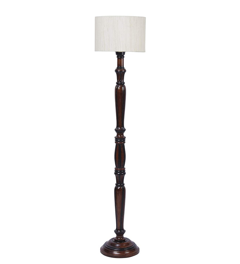 Cotton Drum Designer Fashionable Wooden Floor Lamp for Home Decor (Off White, Medium)