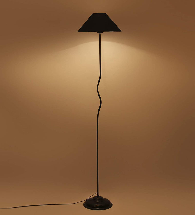 Black Cotton Designer Wrought Iron Floor Lamp for Home Decor (13" Black)