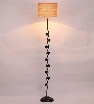Hard Back Beige Jute Designer Flower Iron Floor Standing Lamp (Beige)