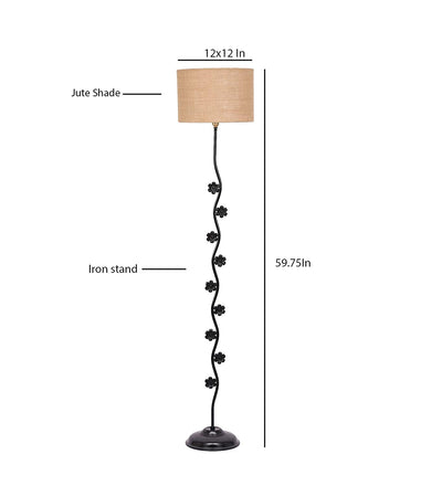 Hard Back Beige Jute Designer Flower Iron Floor Standing Lamp (Beige)