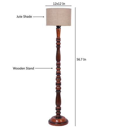 Beige Jute Designer Fashionable Wooden Floor Lamp for Home Decor (Beige, Medium)