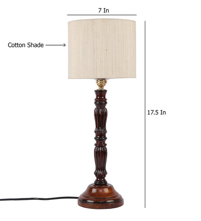 Cotton Drum Designer Wooden Table Lamp for Home Decor (Off White, Small) AD535