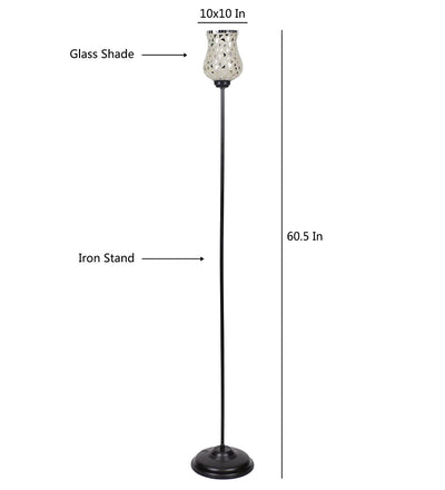 Glass Floor Lamp with Shade, Base and Wire Connector, Silver, Pack of 1 lamp, 1 Base , 1 wire connector, 1 Shade
